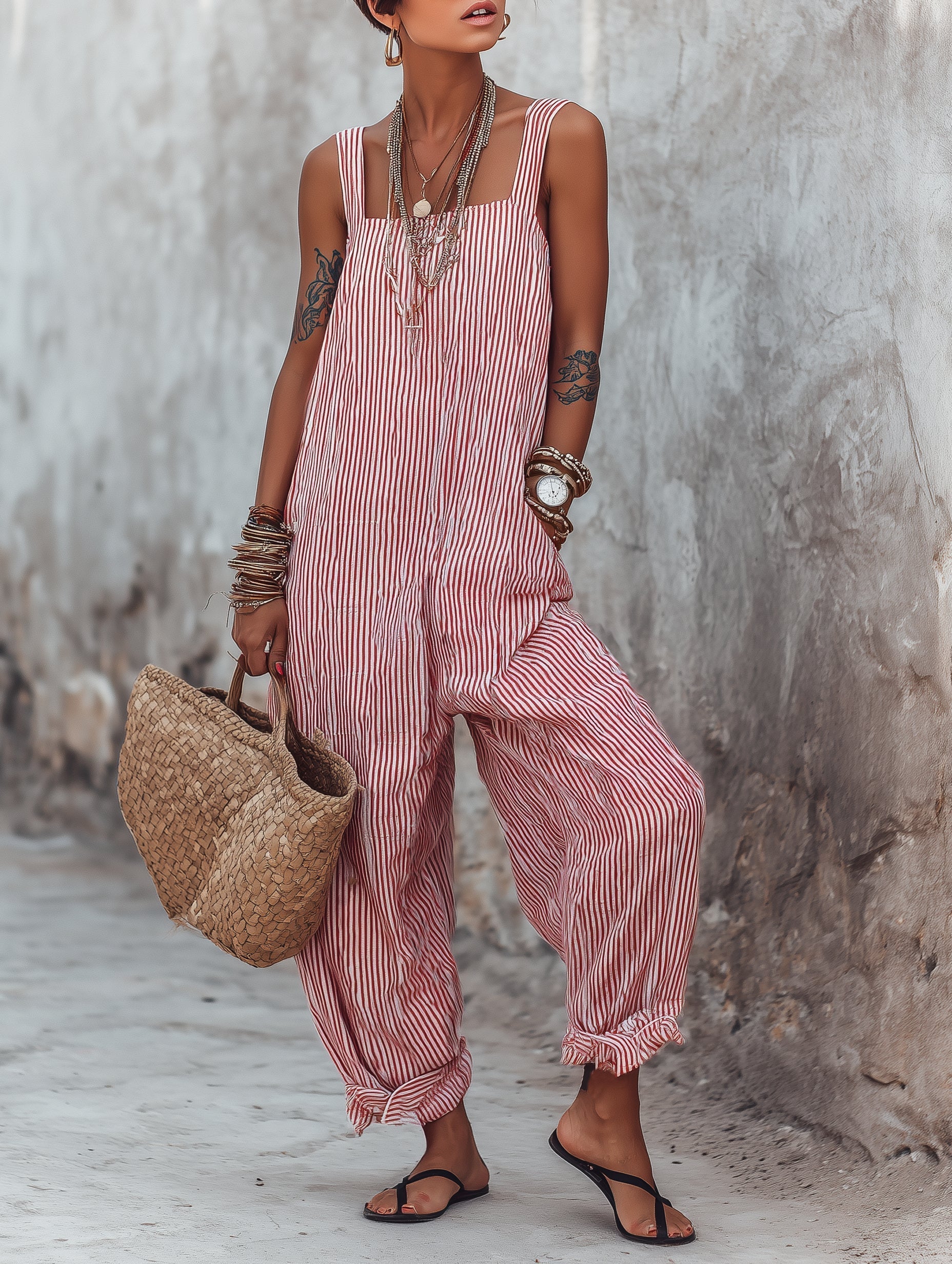 Daniela | Jumpsuit utan ärmar med fyrkantig urringning och minimalistiska ränder