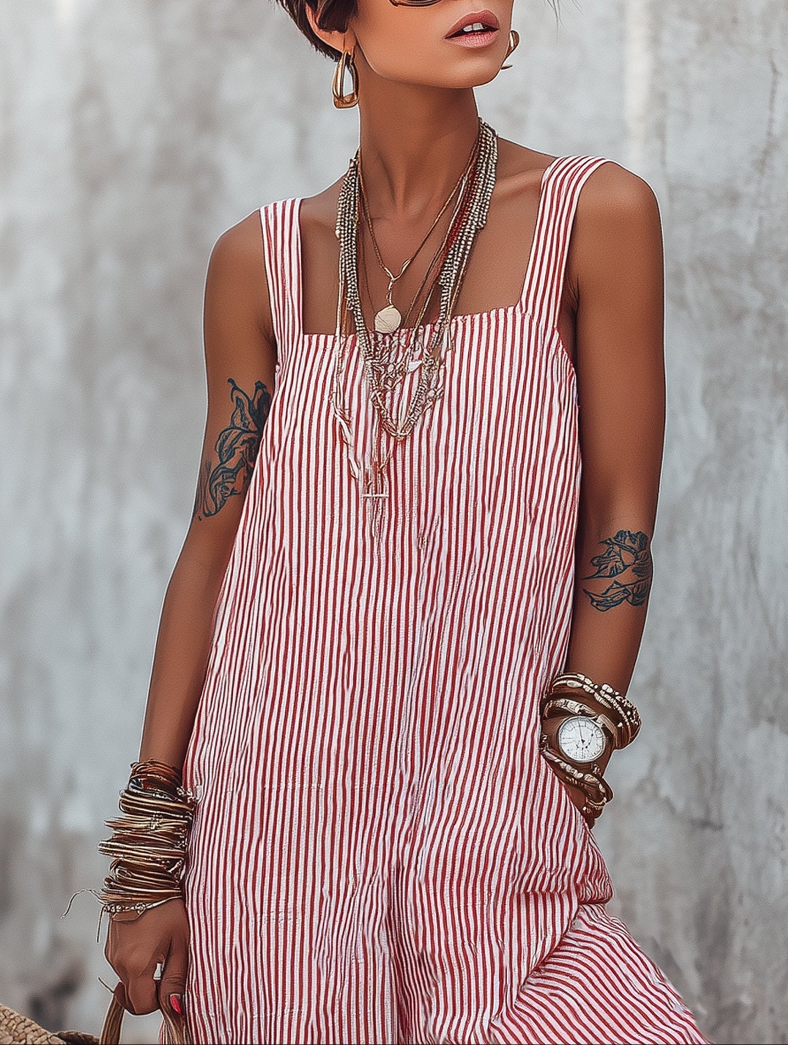 Daniela | Jumpsuit utan ärmar med fyrkantig urringning och minimalistiska ränder