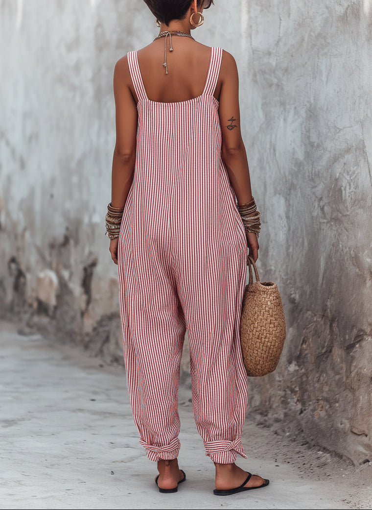 Daniela | Jumpsuit utan ärmar med fyrkantig urringning och minimalistiska ränder